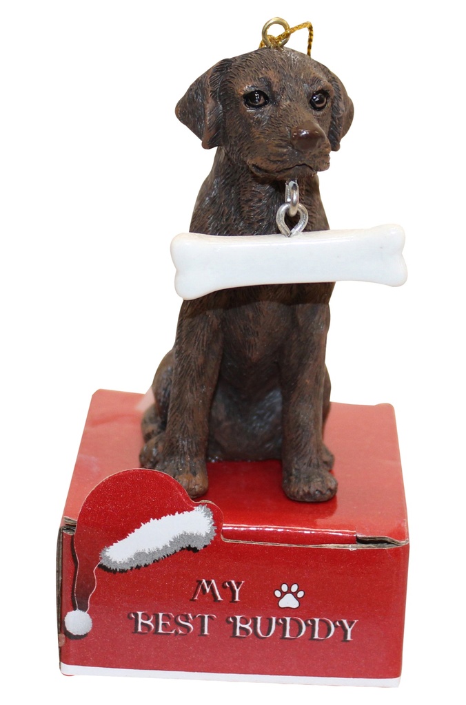 Labrador, chocolate Ornament statue with bone