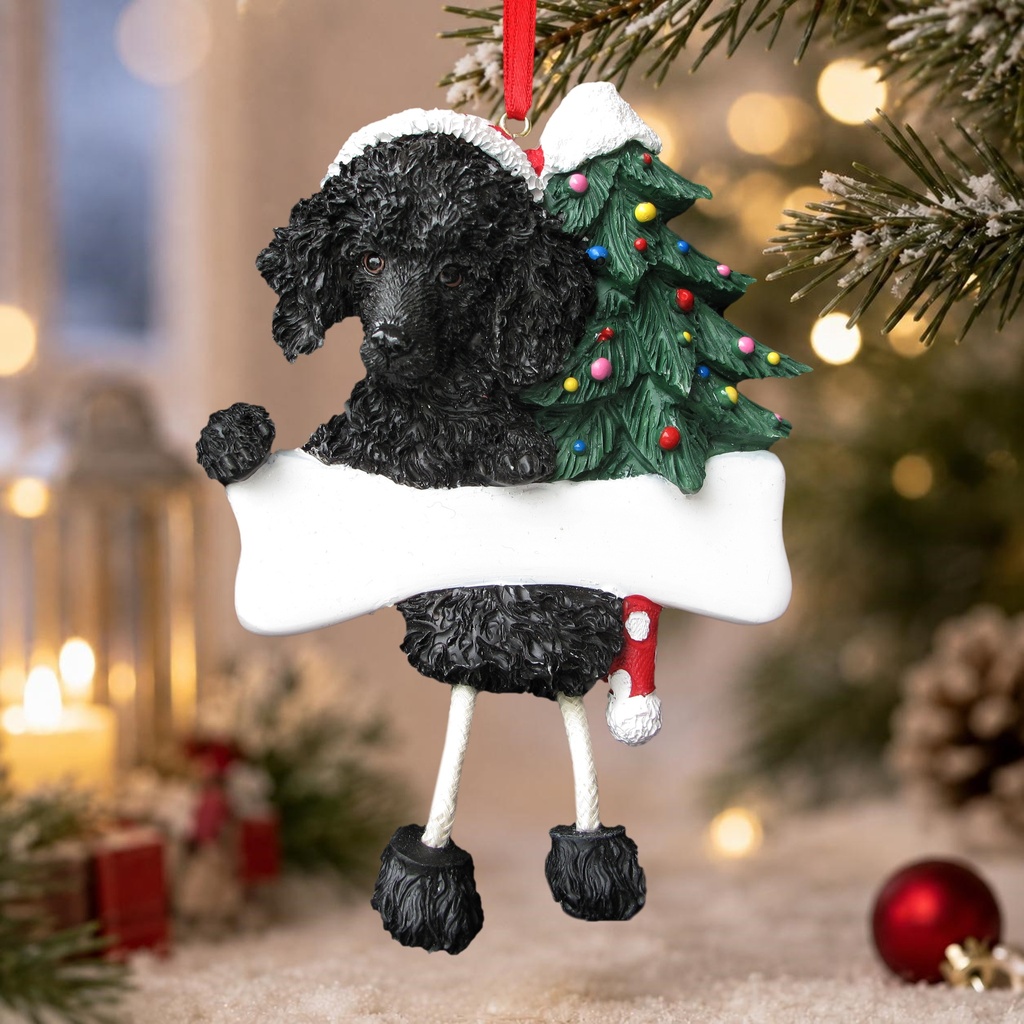 Poodle, black Dangling Dog ornament