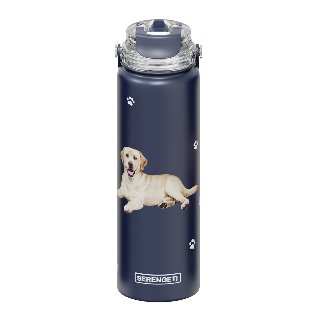 Lab, yellow water bottle