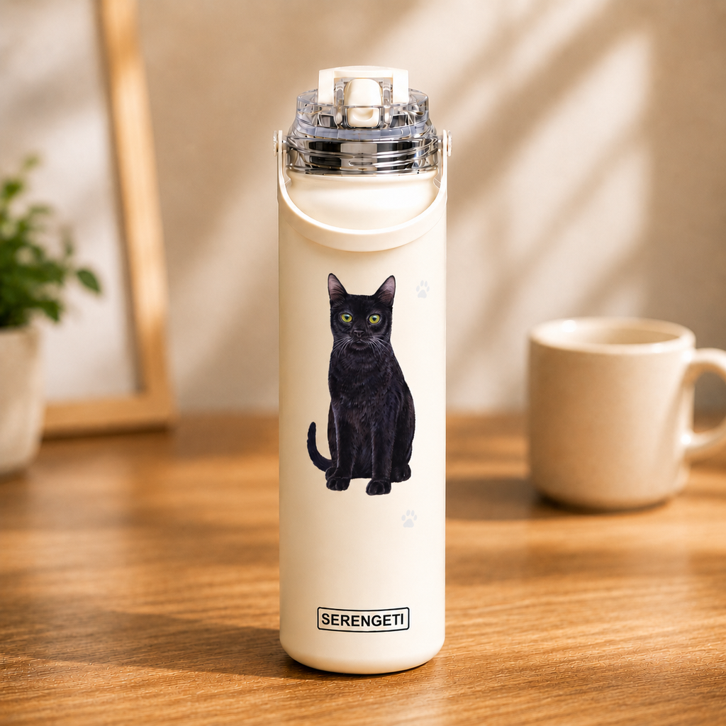 Cat, Black water bottle