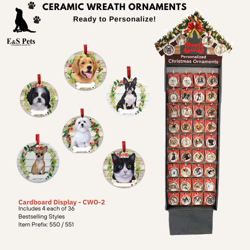 Ceramic Wreath Ornaments Carboard Display