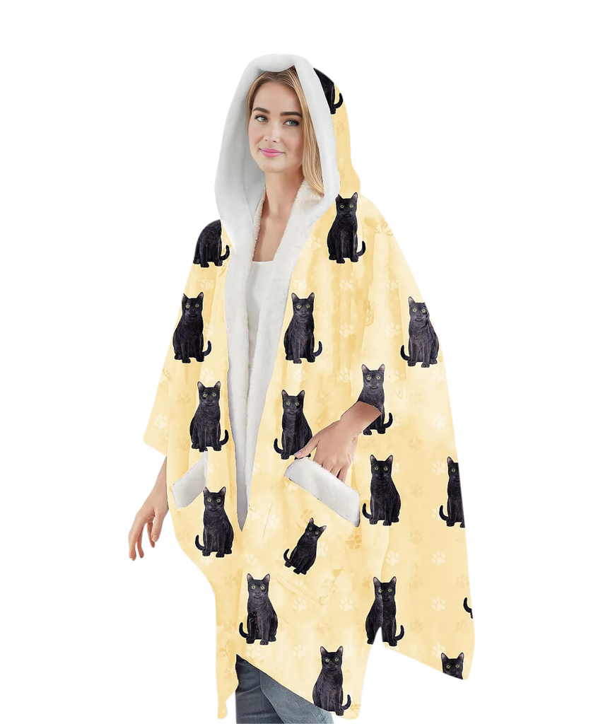 Black Cat Snuggs Wrap - Wearable Blanket Hoodie