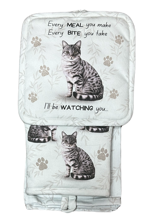 Silver Tabby Cat - 3 Piece Kitchen Set