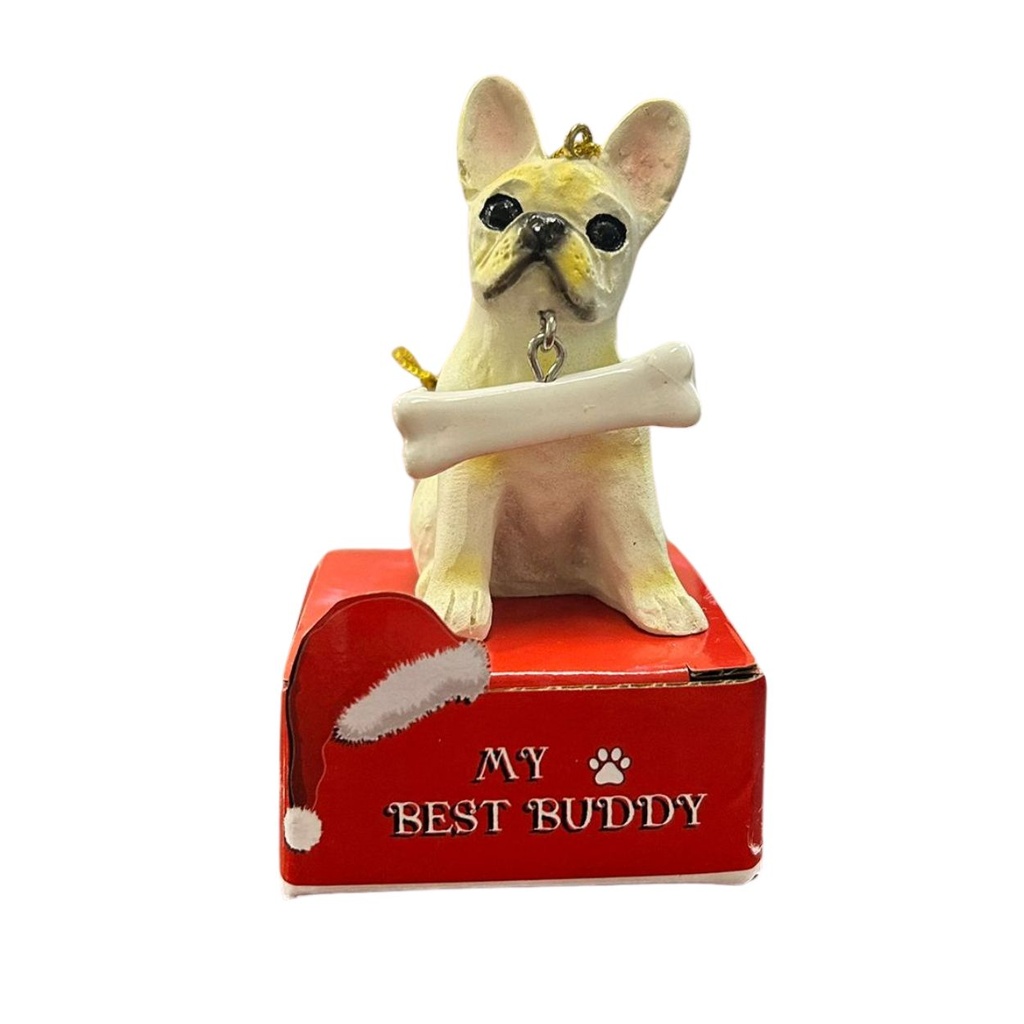 French Bulldog  white Ornament statue with bone
