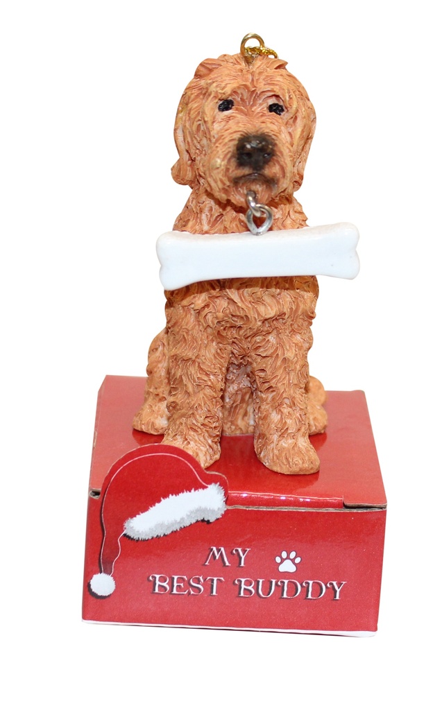 Goldendoodle Red Ornament statue with bone