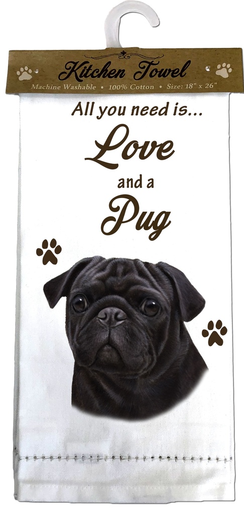 Pug Black Kitchen Towel