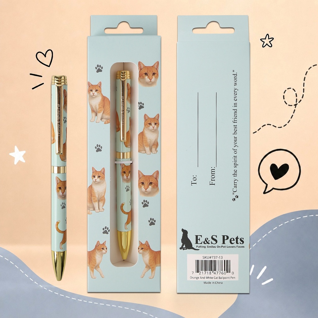 Orange and White Cat Ball Point Pen