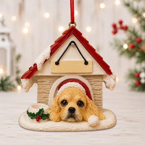 [35355-78b] Cocker Spaniel, blonde Doghouse ornament