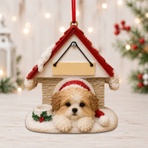 [35355-87] Shih Tzu, tan puppy cut Doghouse ornament