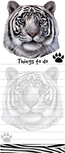 [403-17] Tiger, white Notepads, Magnetic Tall Die-Cut