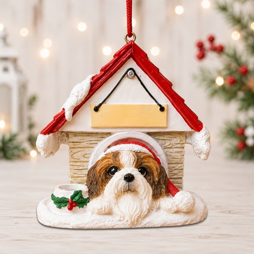 [35355-38] Shih Tzu, tan Doghouse ornament