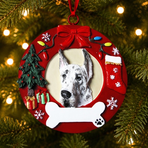 [331-66a] Harlequin Dane Dog  Circle-Shaped Ornaments