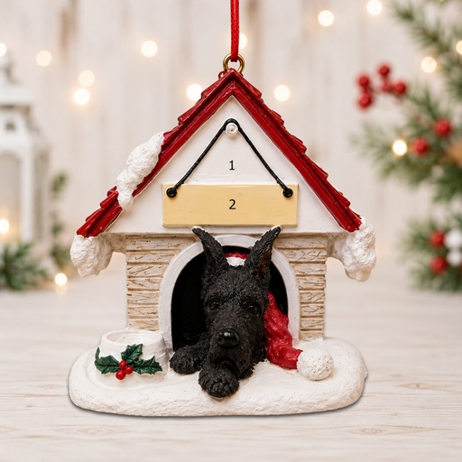 [35355-66b] Great Dane, black Doghouse ornament