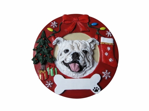 [331-8w] Bulldog, white Circle-Shaped ornament