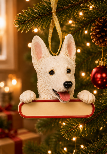 [ORN218-75w] German Shepherd, white ornament