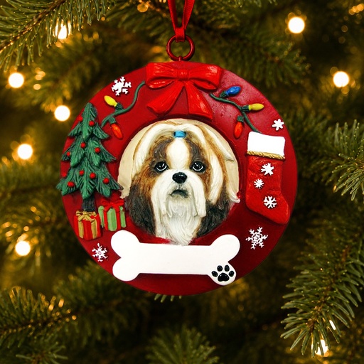 [331-38] Shih Tzu, tan and white Circle-Shaped ornament
