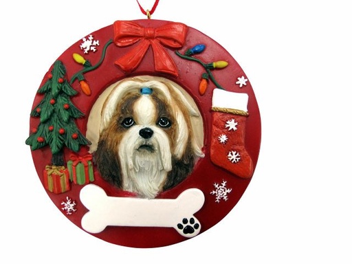 [331-38] Shih Tzu, tan and white Circle-Shaped ornament