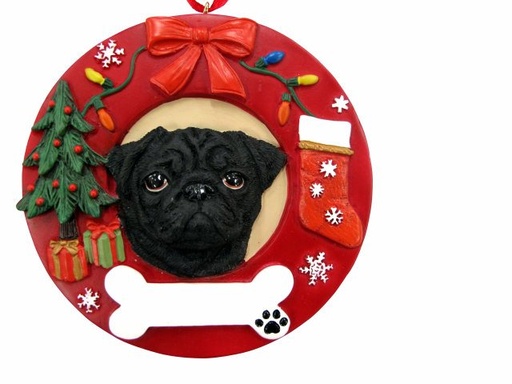 [331-32] Pug, black  Circle-Shaped Ornaments