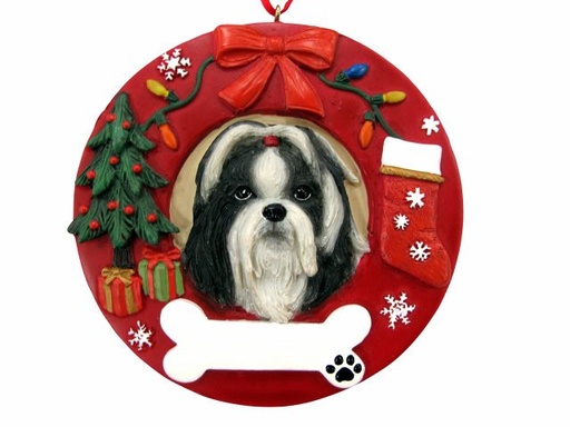 [331-39] Shih Tzu, black and white  Circle-Shaped Ornaments