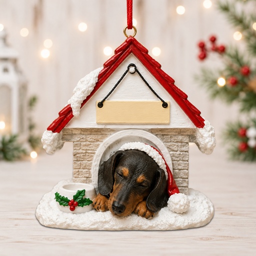 [35355-14] Dachshund, black Doghouse ornament