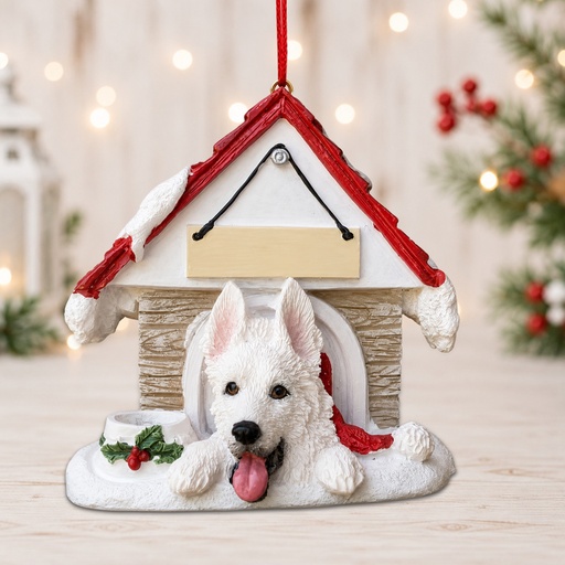 [35355-75w] German Shepherd, white Doghouse Ornament