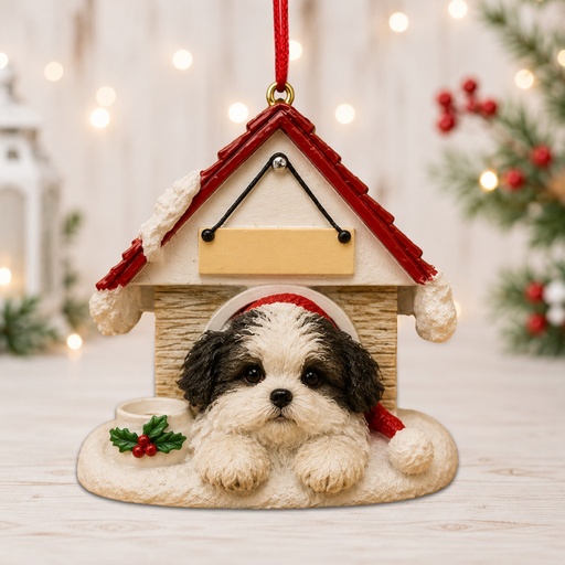 [35355-87b] Shih Tzu, black puppy cut Doghouse ornament