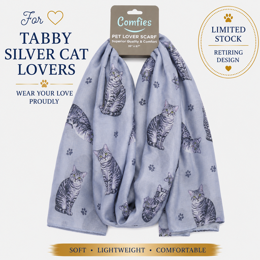 [632-9] Tabby, Silver, Pet Lover Scarf