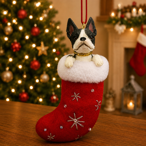 [ORN221-76] Santa's Little Pals, Boston Terrier ornament