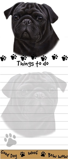 [400-32] Pug, black  Notepads, Magnetic Tall Die-Cut
