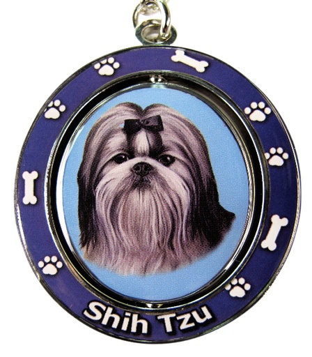 [KC-39] Shih Tzu, black and white long hair Keychain