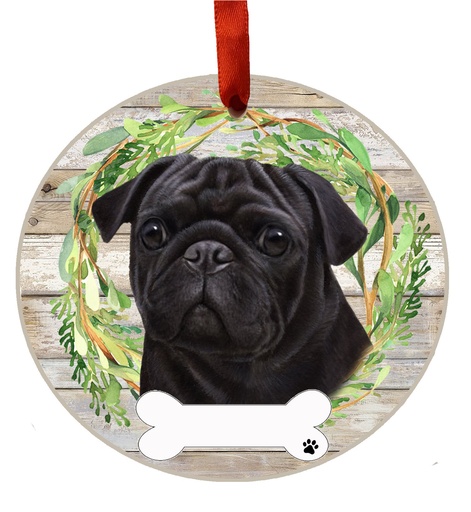 [550-32] Pug, Black ornament, ceramic wreath