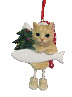 [35359-8] Tabby, Orange Dangling Leg Ornament