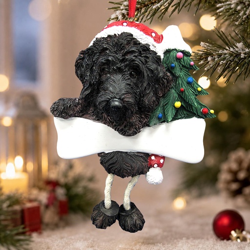 [35356-121a] Labradoodle, dark brown Dangling Dog Ornament