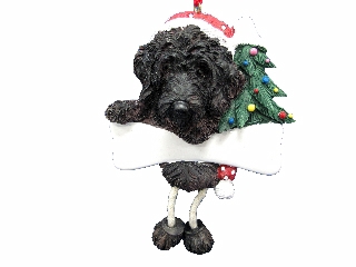 [35356-121a] Labradoodle, dark brown Dangling Dog Ornament