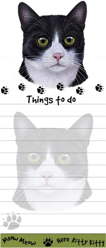 [401-3] Black and White cat Notepads, Magnetic Tall Die-Cut