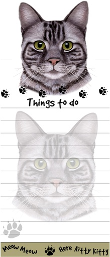 [401-9] Tabby, silver cat Notepads, Magnetic Tall Die-Cut