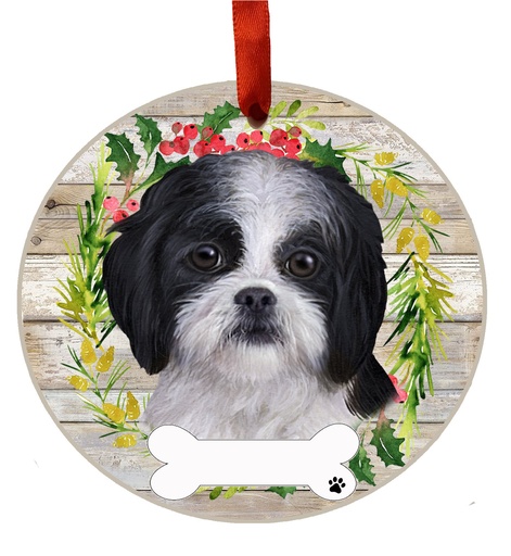 [550-87B] Shih Tzu, black and white ornament, ceramic wreath