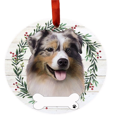 [550-53] Australian Shepherd ornament, ceramic wreath