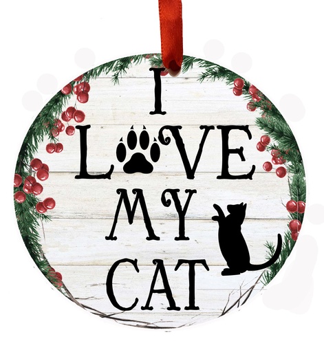 [551-229] I Love My Cat ornament, ceramic wreath