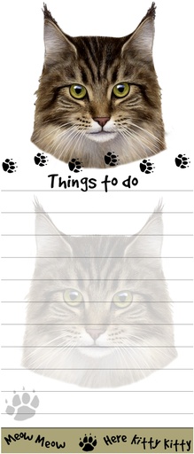 [401-6] Maine Coon cat Notepads, Magnetic Tall Die-Cut