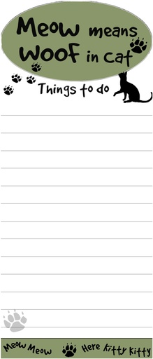 [401-204] Meow means Woof in Cat Notepads, Magnetic Tall Die-Cut