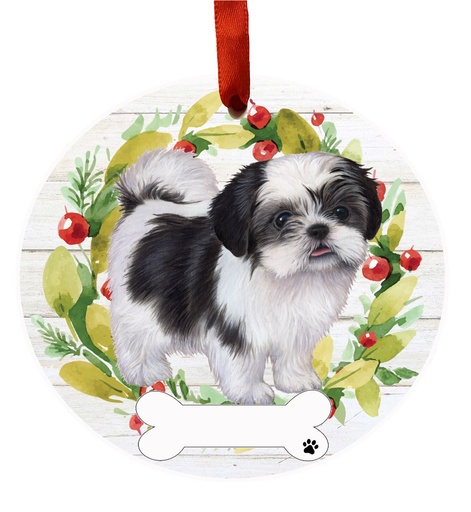 [550-38FB] Shih Tzu, black and white FB ornament, ceramic wreath