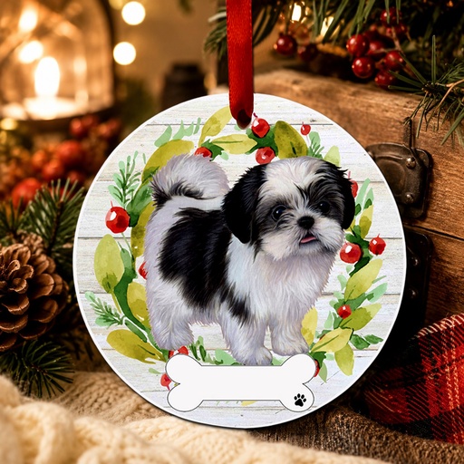 [550-38FB] Shih Tzu, black and white FB ornament, ceramic wreath