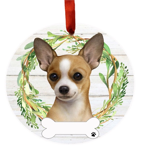 [550-10] Chihuahua, tan and white ornament, ceramic wreath