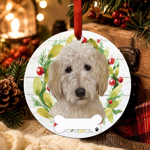 [550-125] Goldendoodle ornament, ceramic wreath