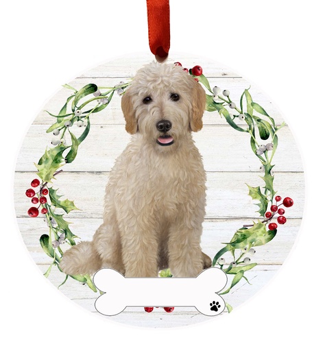 [550-125FB] Goldendoodle, FB ornament, ceramic wreath