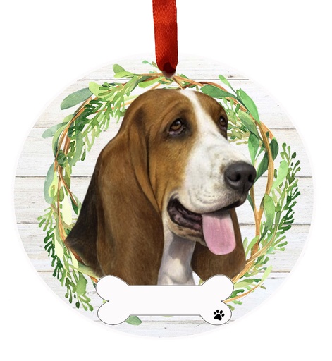 [550-2] Basset Hound ornament, ceramic wreath