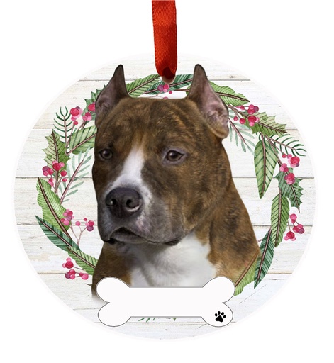 [550-73] Pit Bull, Brindle ornament, ceramic wreath