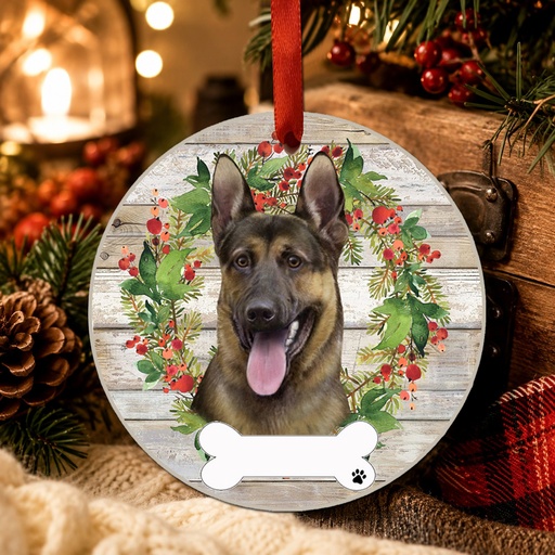 [550-75] German Shepherd ornament, ceramic wreath