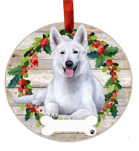 [550-75w] German Shepherd, white ornament, ceramic wreath